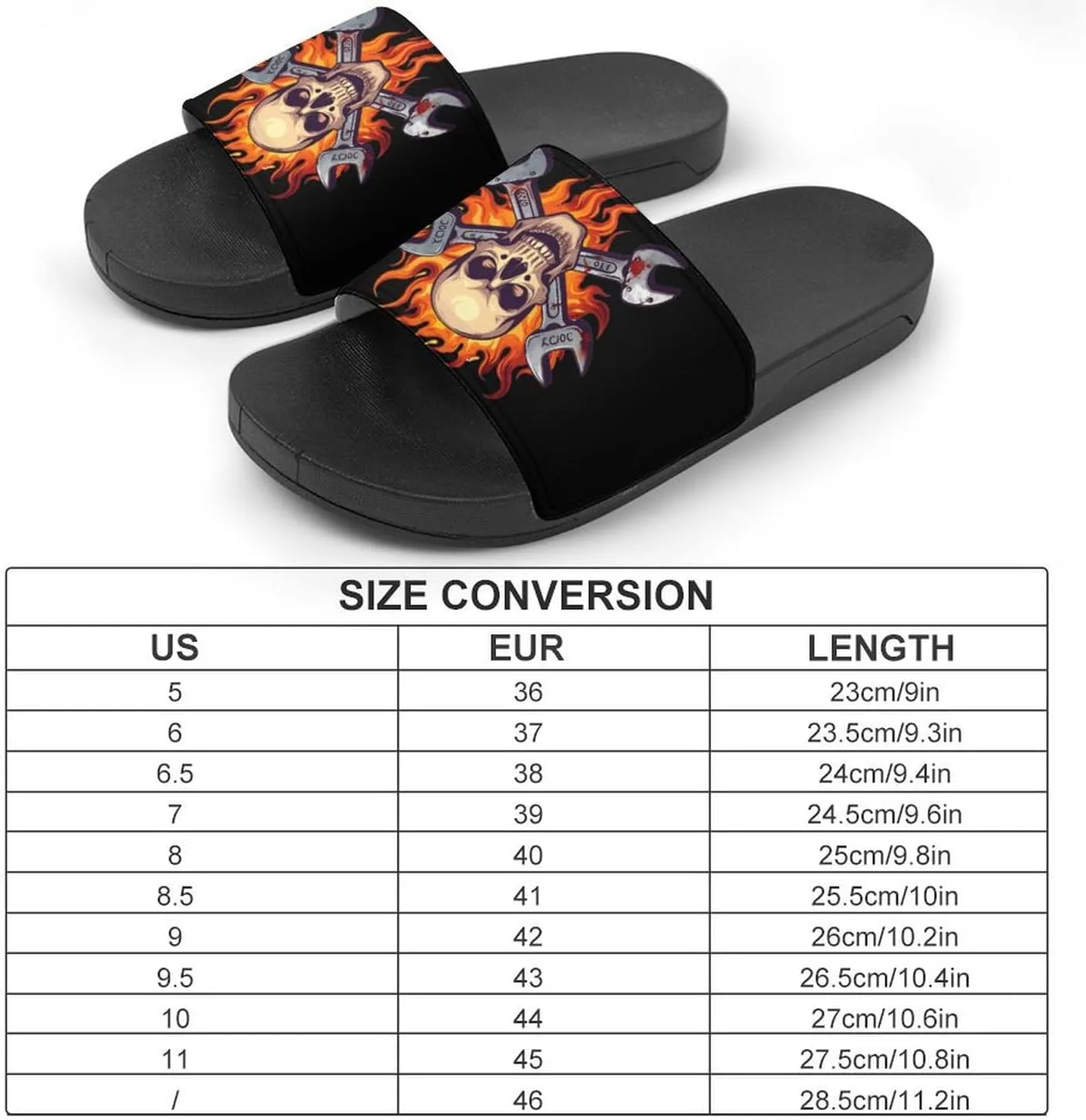 Skull Wrench Flames Mechanic Slippers for Women Men Anti-Slip Shower Slides Open Toe Slippers for Home Outdoor Beach