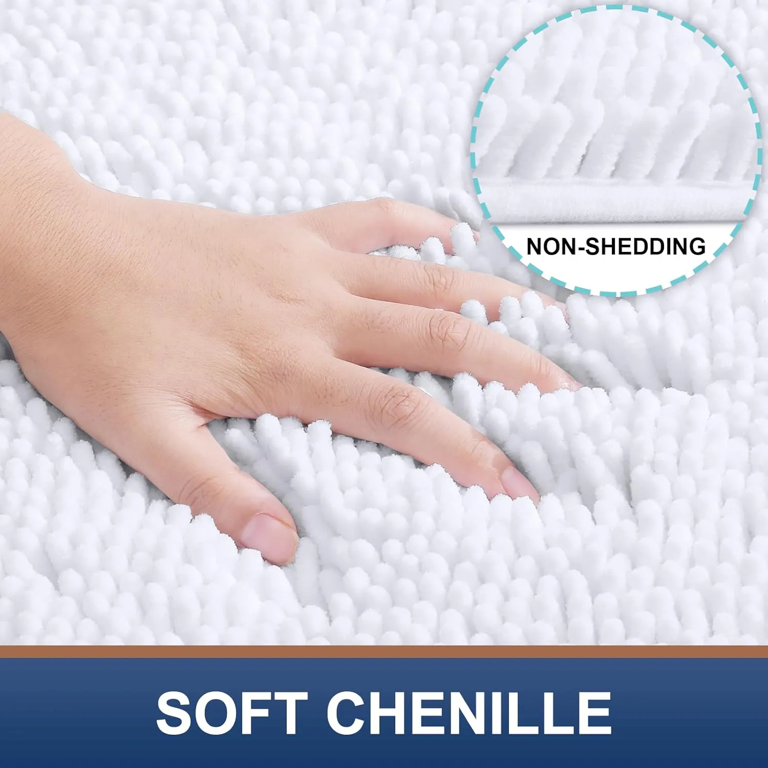 Smiry Bathroom Rugs and Mats Set, 2 Piece U Shaped Chenille Bath Mat and U-Shaped Toilet Rug Set, Non Slip Absorbent Shaggy Bath Rug for Tub, Shower and Bath Room (30" x 20" 24" x 20", White)