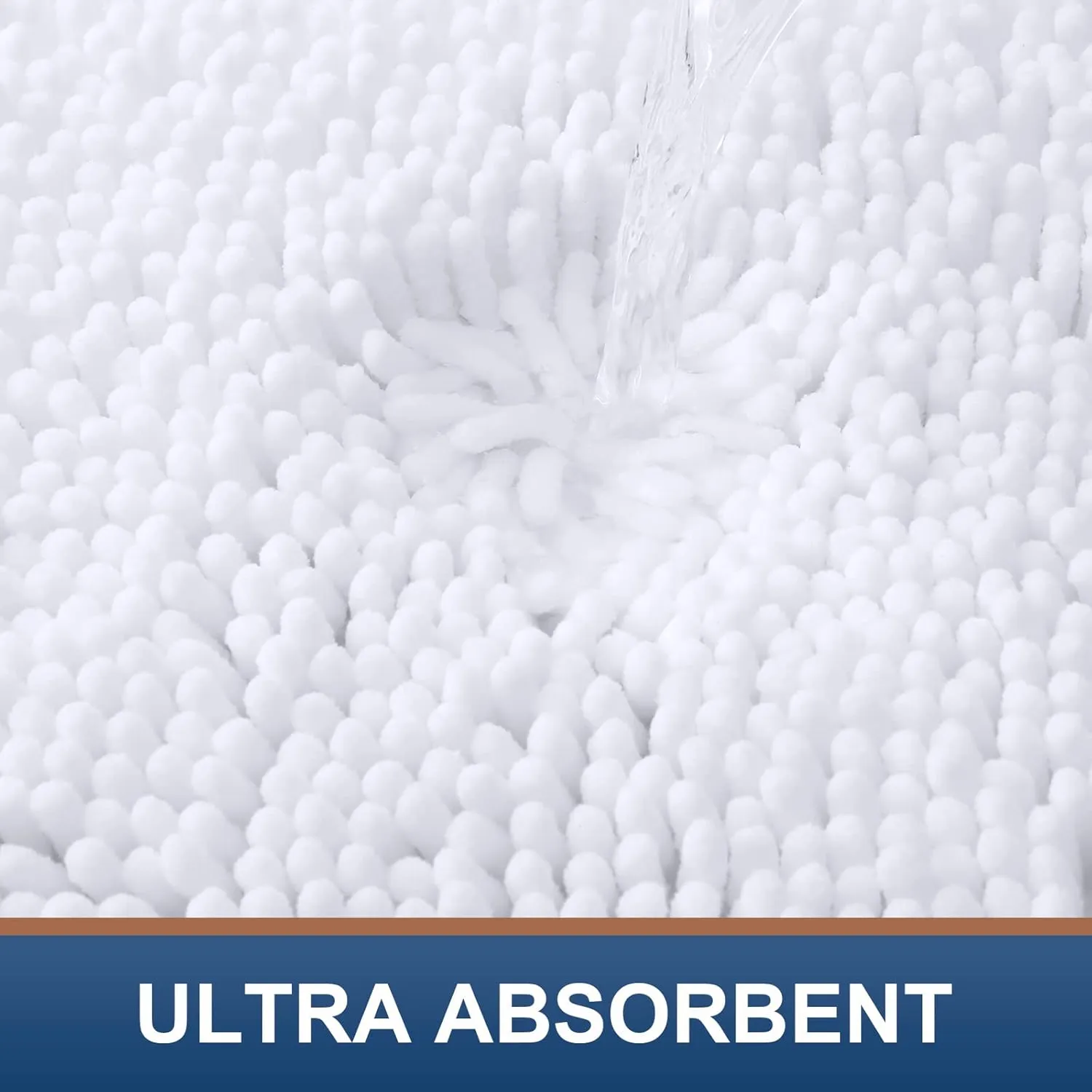 Smiry Bathroom Rugs and Mats Set, 2 Piece U Shaped Chenille Bath Mat and U-Shaped Toilet Rug Set, Non Slip Absorbent Shaggy Bath Rug for Tub, Shower and Bath Room (30" x 20" 24" x 20", White)
