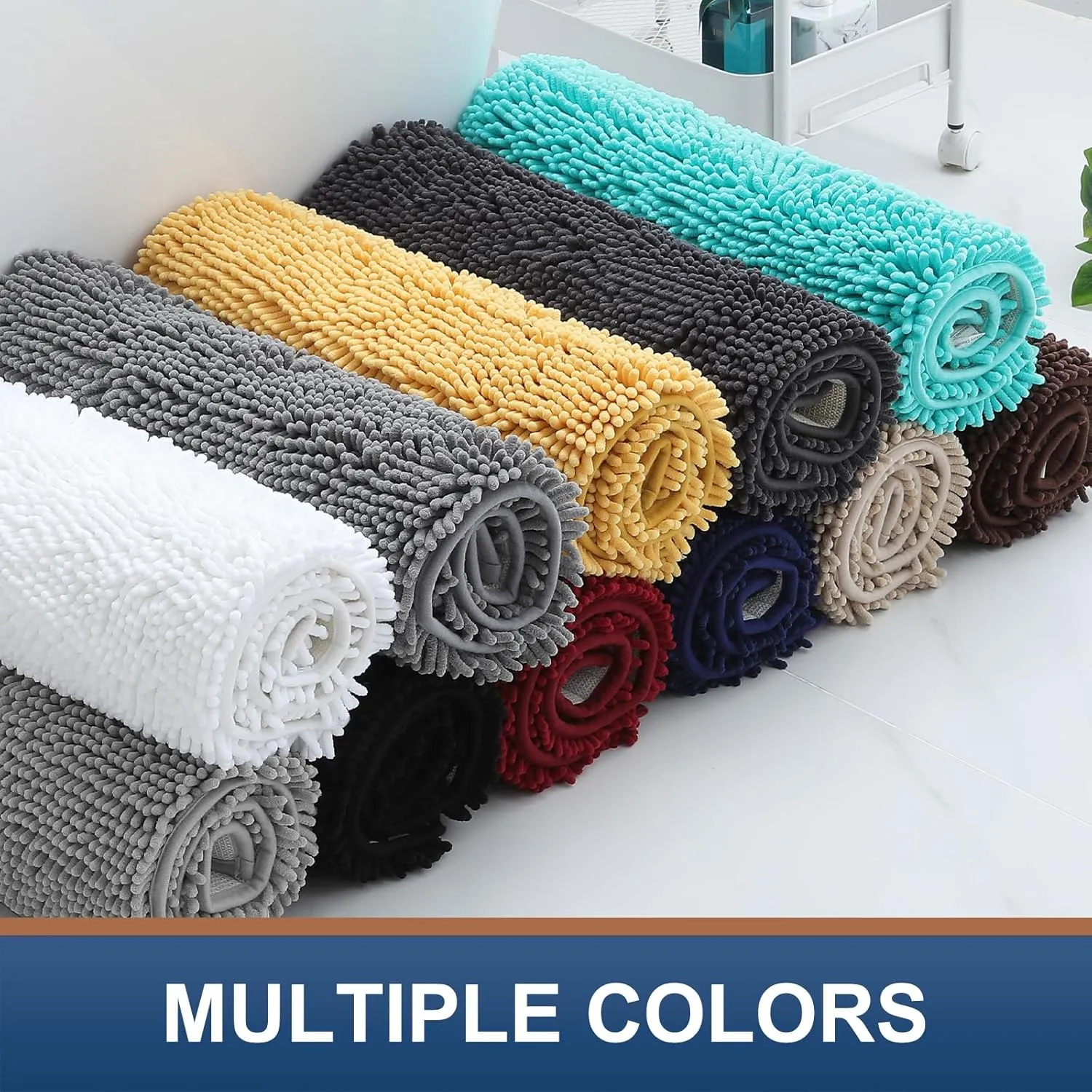 Smiry Bathroom Rugs and Mats Set, 2 Piece U Shaped Chenille Bath Mat and U-Shaped Toilet Rug Set, Non Slip Absorbent Shaggy Bath Rug for Tub, Shower and Bath Room (30" x 20" 24" x 20", White)