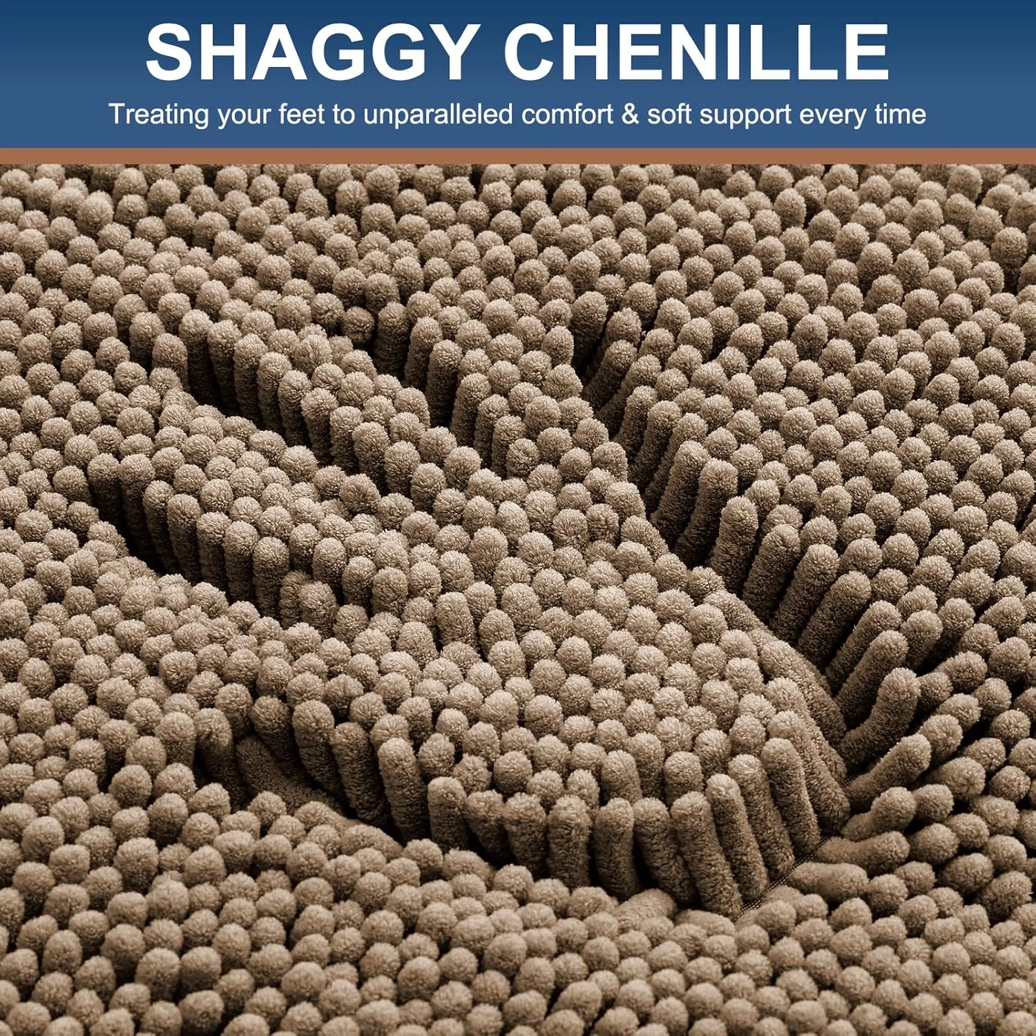 Smiry Bathroom Rugs Sets 2 Piece, Soft Absorbent Chenille Machine Washable Non Slip Shaggy Bath Rug Set for Tub, Shower, and Floor (30x20 24x16, Camel)