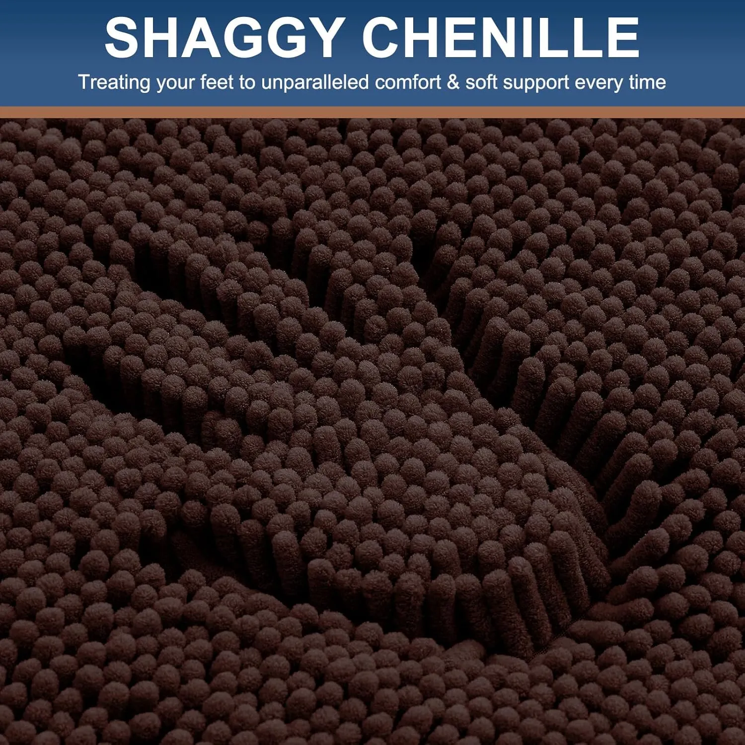 Smiry Luxury Chenille Bathroom Rugs 30x20, Extra Soft and Absorbent Shaggy Bath Mat, Machine Washable, Non-Slip Plush Carpet Runner for Tub, Shower, and Floor, Home Decor Accessories, Brown