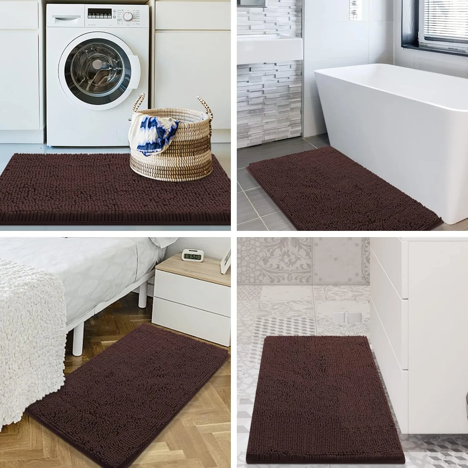 Smiry Luxury Chenille Bathroom Rugs 30x20, Extra Soft and Absorbent Shaggy Bath Mat, Machine Washable, Non-Slip Plush Carpet Runner for Tub, Shower, and Floor, Home Decor Accessories, Brown