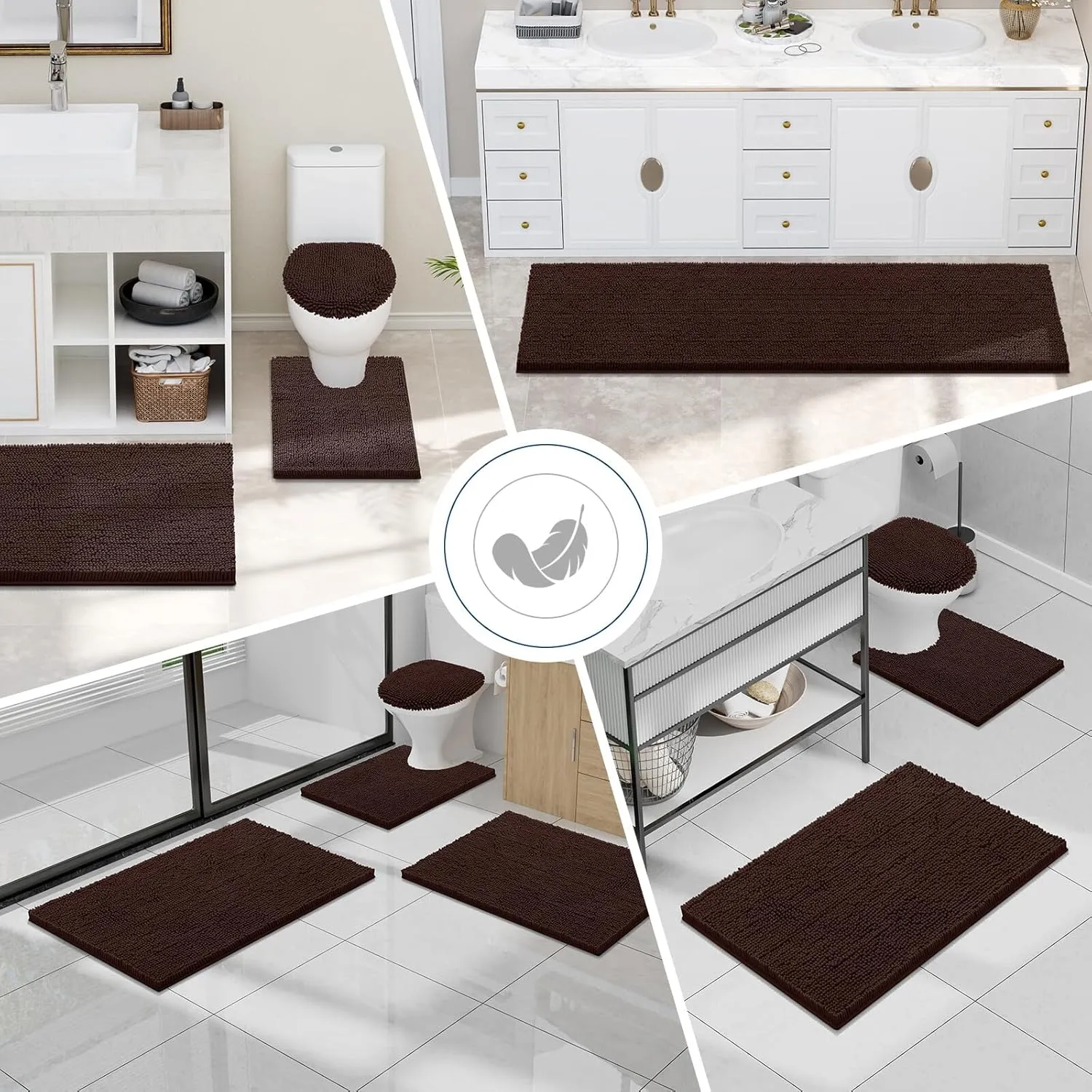 Smiry Luxury Chenille Bathroom Rugs 30x20, Extra Soft and Absorbent Shaggy Bath Mat, Machine Washable, Non-Slip Plush Carpet Runner for Tub, Shower, and Floor, Home Decor Accessories, Brown
