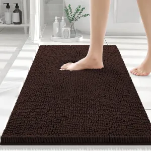 Smiry Luxury Chenille Bathroom Rugs 30x20, Extra Soft and Absorbent Shaggy Bath Mat, Machine Washable, Non-Slip Plush Carpet Runner for Tub, Shower, and Floor, Home Decor Accessories, Brown