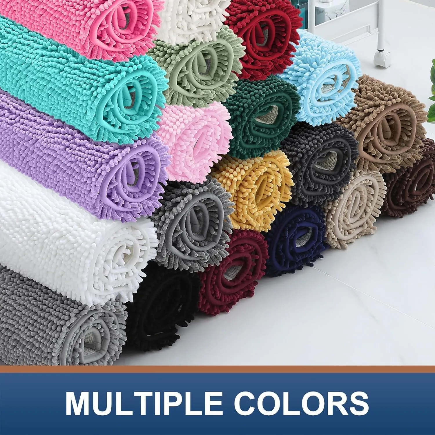 Smiry Luxury Chenille Bathroom Rugs 30x20, Extra Soft and Absorbent Shaggy Bath Mat, Machine Washable, Non-Slip Plush Carpet Runner for Tub, Shower, and Floor, Home Decor Accessories, Brown