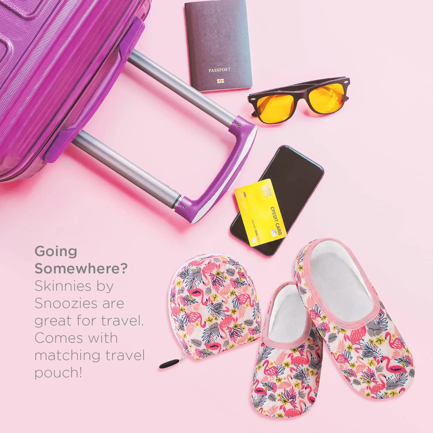 Snoozies Skinnies Packable and Foldable Travel Slippers for Women with Zipper Pouch, Soft Sherpa-Lined Slipper Socks Non-Skid