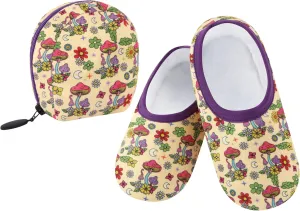 Snoozies Skinnies Packable and Foldable Travel Slippers for Women with Zipper Pouch, Soft Sherpa-Lined Slipper Socks Non-Skid