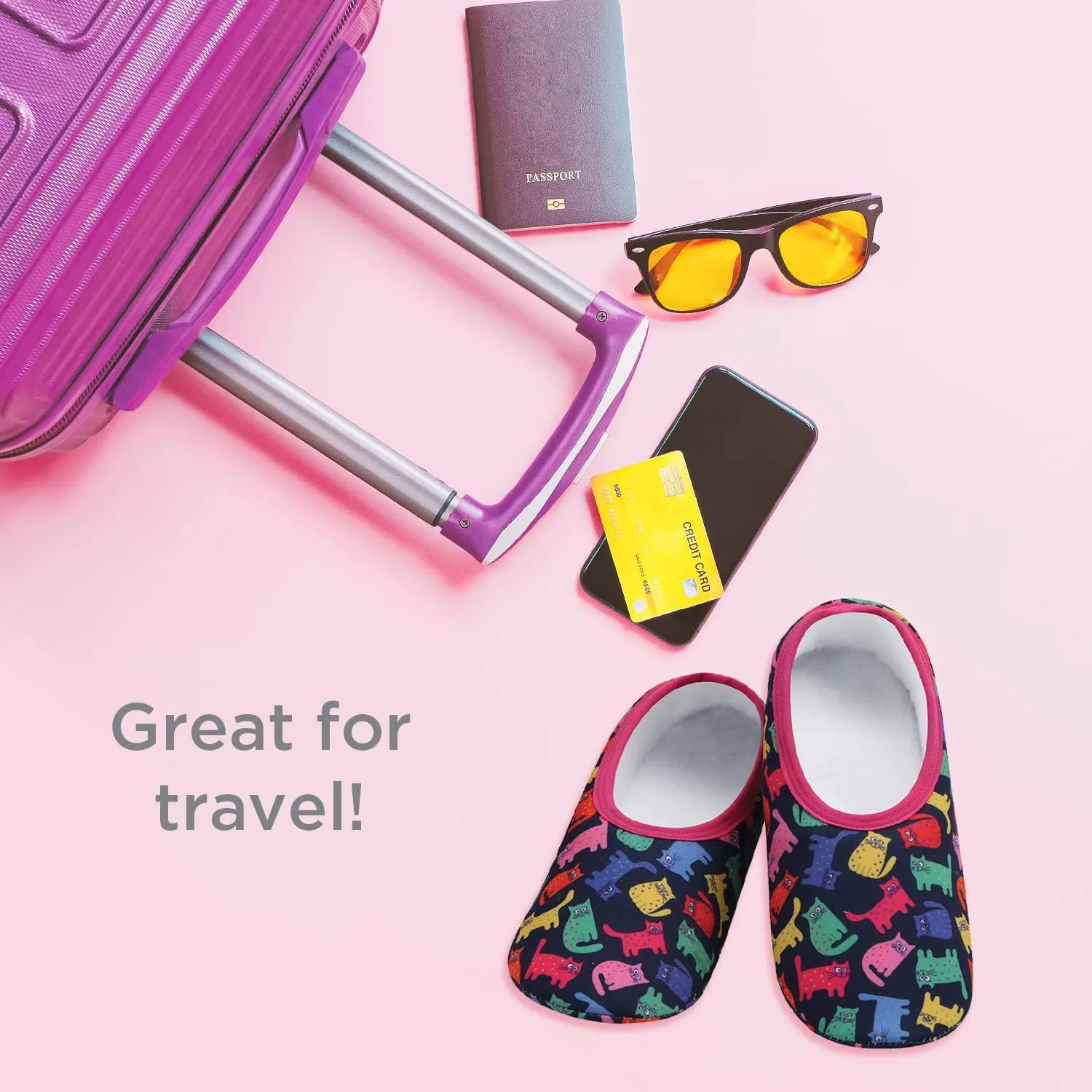 Snoozies Skinnies Slipper Socks Cozy, Foldable Slippers for Women, Non Slip Socks for Travel & Indoors - Bright Daisy