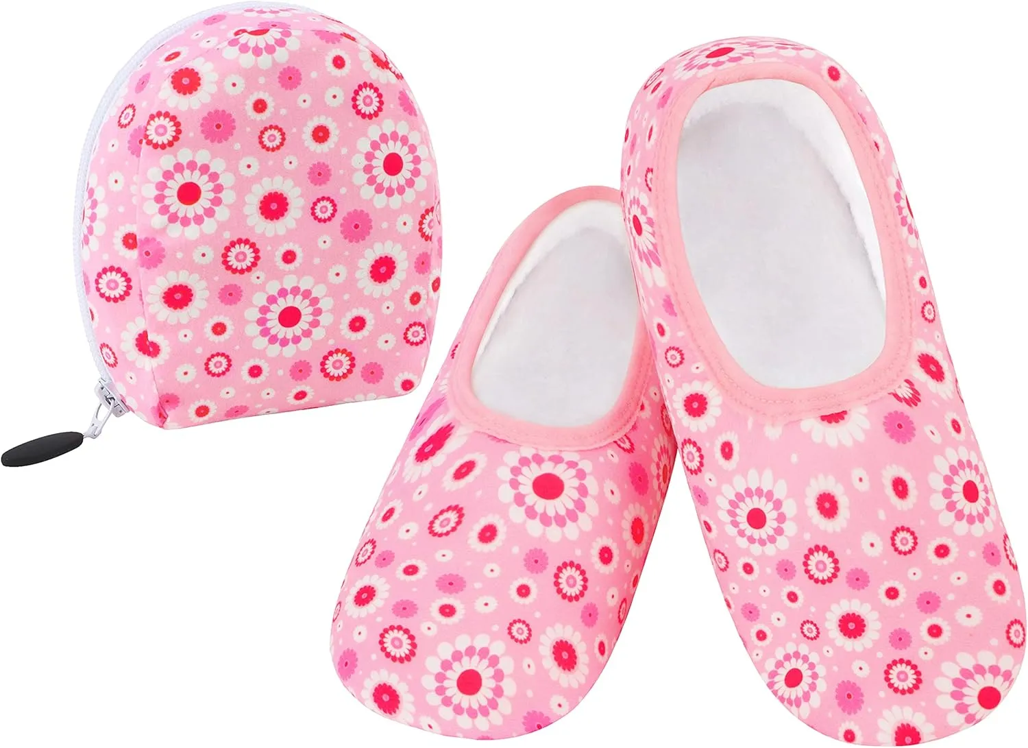 Snoozies Skinnies Womens Slipper Socks - Non-Slip Slippers with a Lightweight Sherpa Lining - Travel Slippers with Storage Pouch