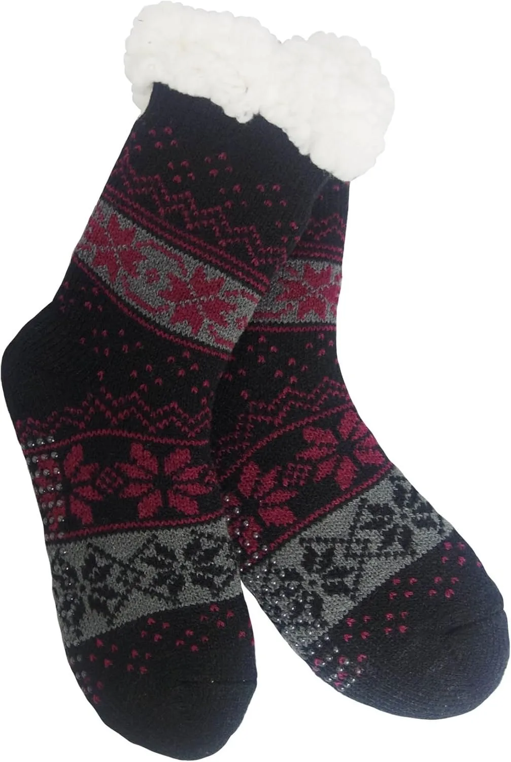Snowflake Sherpa Thermal Knit Slipper Socks with Non-Slip Grippers