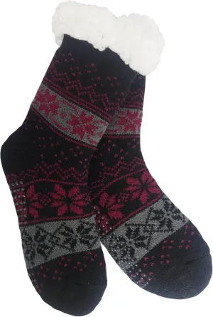 Snowflake Sherpa Thermal Knit Slipper Socks with Non-Slip Grippers