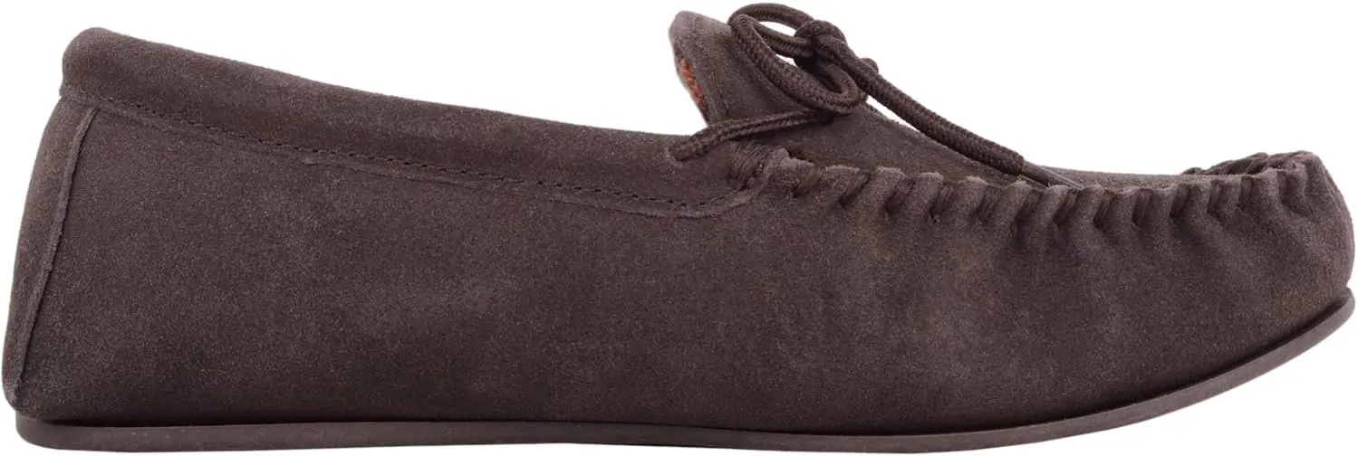SNUGRUGS Mens Cotton Lined Suede Moccasin Slipper with Rubber Sole