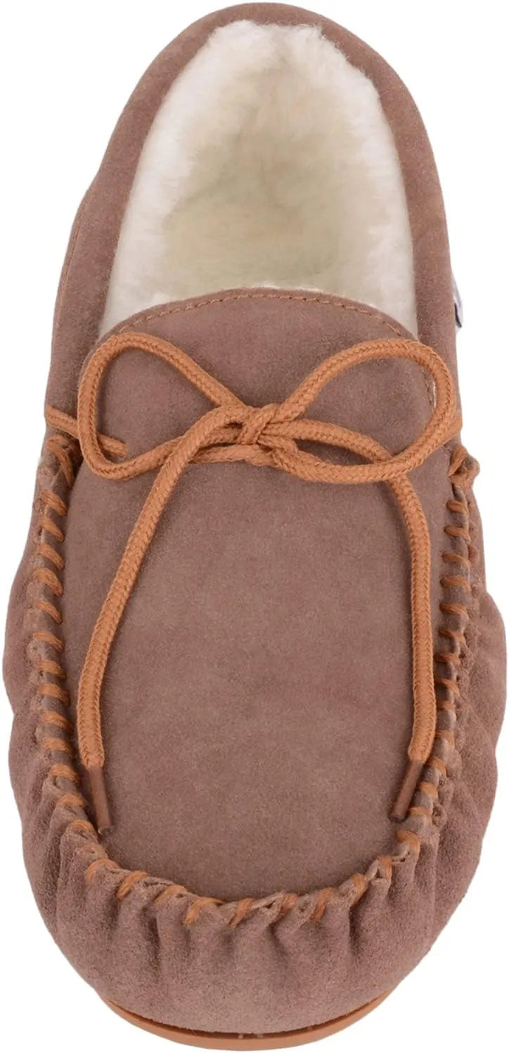 SNUGRUGS Womens Luxury Lambswool Suede Moccasin/Slipper with Rubber Sole