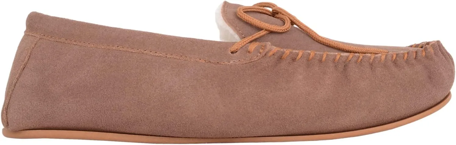 SNUGRUGS Womens Luxury Lambswool Suede Moccasin/Slipper with Rubber Sole
