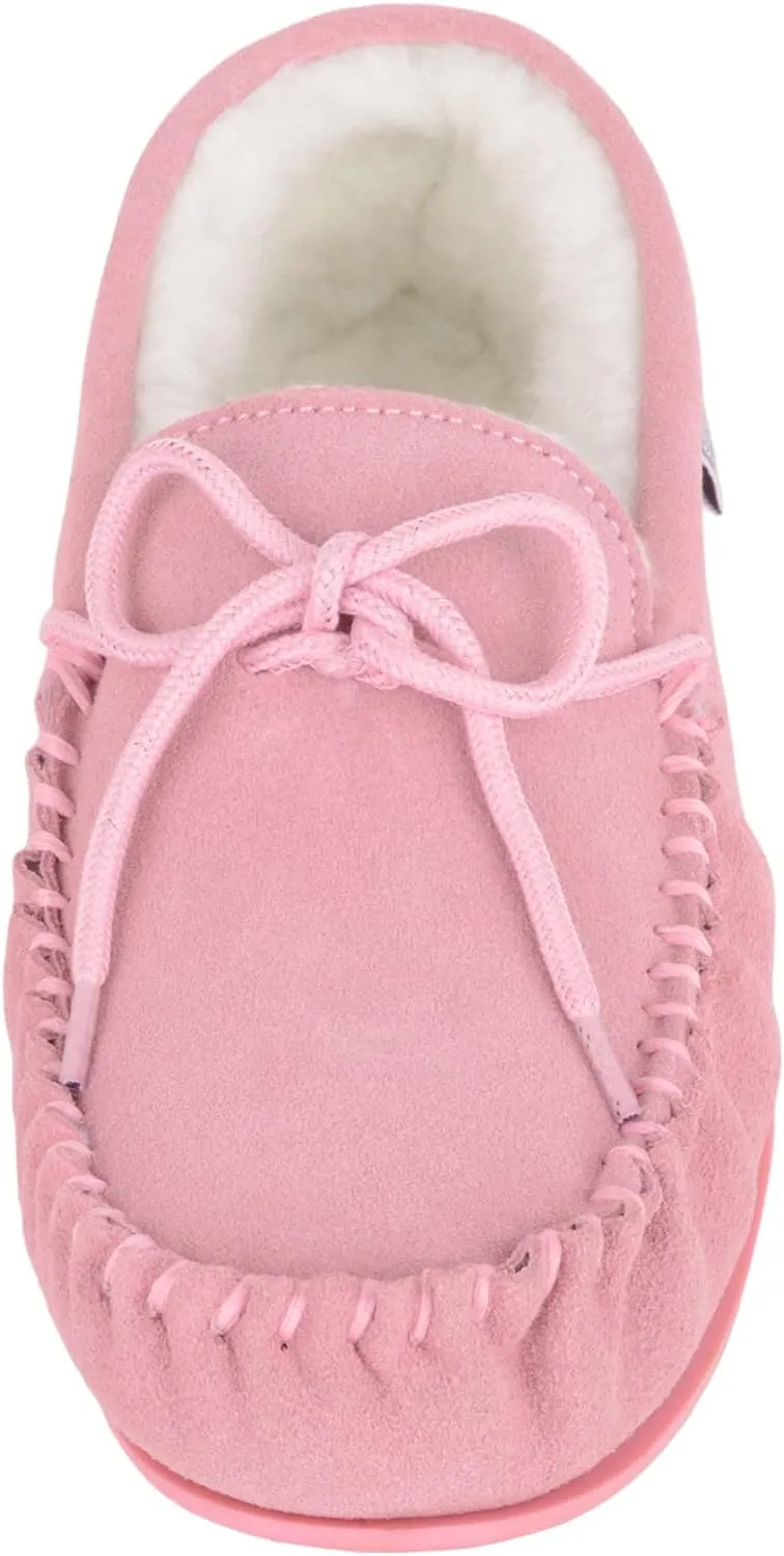 SNUGRUGS Womens Luxury Lambswool Suede Moccasin/Slipper with Rubber Sole