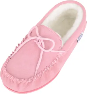 SNUGRUGS Womens Luxury Lambswool Suede Moccasin/Slipper with Rubber Sole
