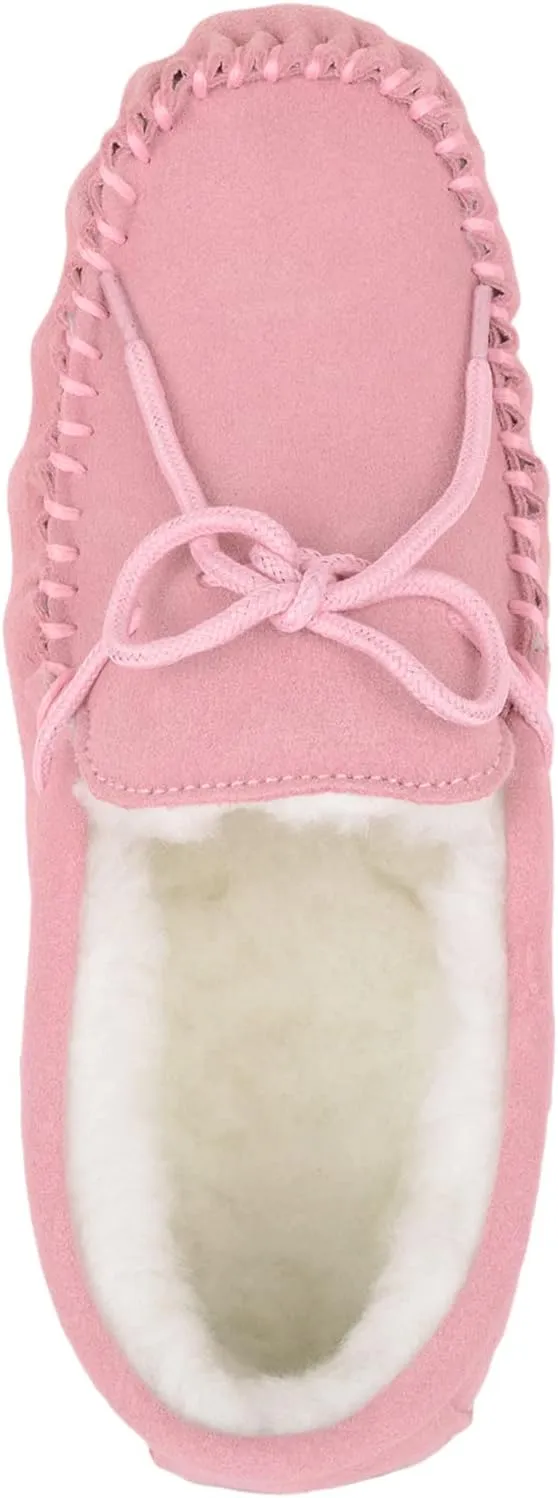 SNUGRUGS Womens Luxury Lambswool Suede Moccasin/Slipper with Rubber Sole