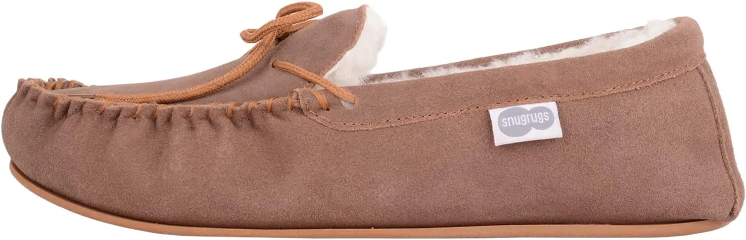 SNUGRUGS Womens Luxury Lambswool Suede Moccasin/Slipper with Rubber Sole