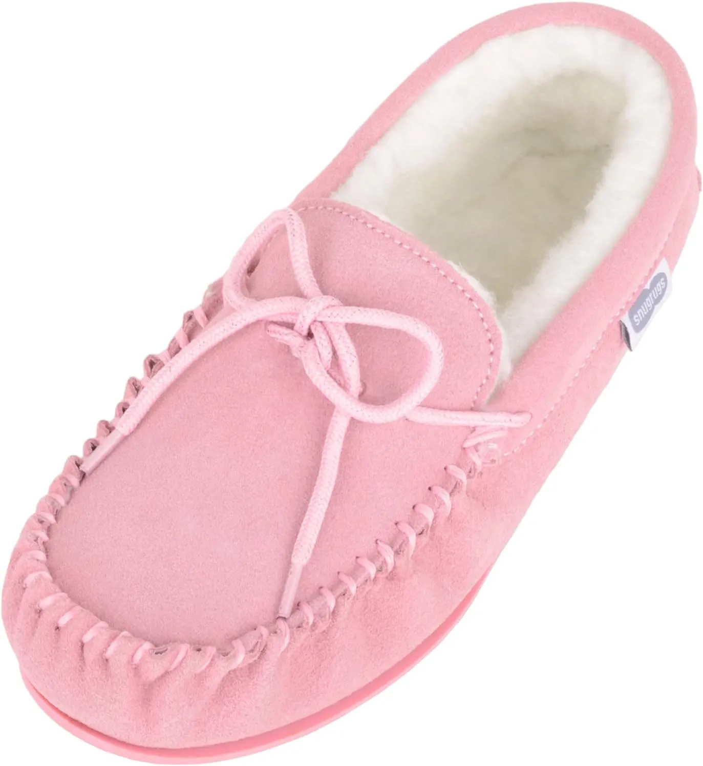SNUGRUGS Womens Luxury Lambswool Suede Moccasin/Slipper with Rubber Sole