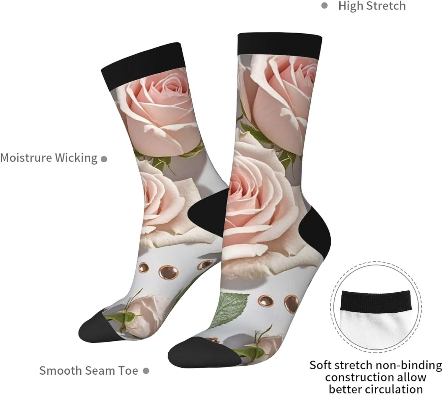 Socks for Women Men Breathable Moisture Wicking Boot Socks Blush Pink Rose Gold Warm Calf Socks