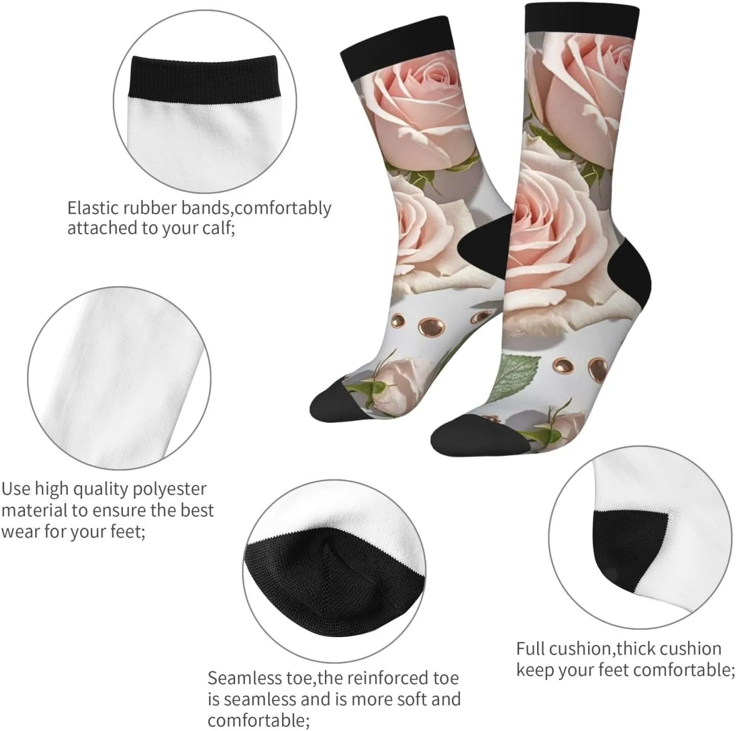 Socks for Women Men Breathable Moisture Wicking Boot Socks Blush Pink Rose Gold Warm Calf Socks