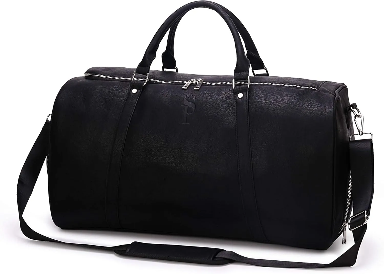 Sole Premise Leather Duffle Bag for Multi-functional Travel Carry-on with Shoe Compartments for Men & Women (Black)