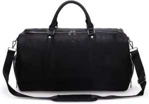 Sole Premise Leather Duffle Bag for Multi-functional Travel Carry-on with Shoe Compartments for Men & Women (Black)