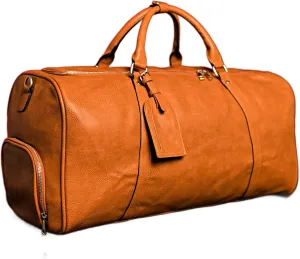 Sole Premise Leather Duffle Bag for Multi-functional Travel Carry-on with Shoe Compartments for Men & Women (Brown)