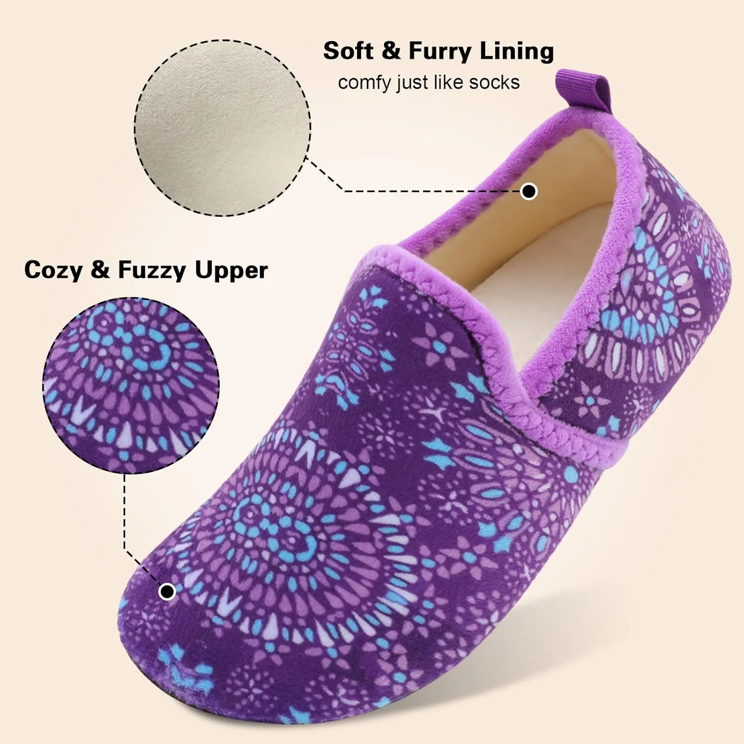 Spesoul Slippers for Women Men Furry Indoor House Shoes Soft Rubber Sole Slipper Socks Slip On House Slippers for Bedroom Home Office Travel Yoga