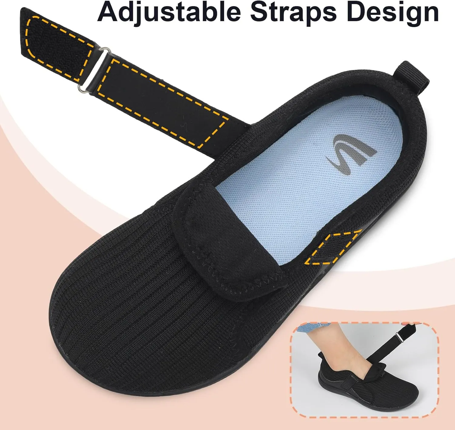 Spesoul Wide Womens Walking Shoes Adjustable Diabetic Shoes Breathable Zero Drop Barefoot Shoe Neuropathy Edema Nursing Shoe Wide Width Sneakers
