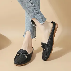 Spring And Summer Headless Half-Slippers, Cool Slippers, Ladies' Hand-sewn Bow, Lazy Slip-on Slippers,