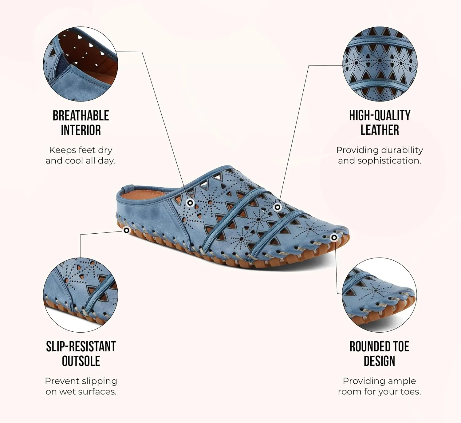 Spring Step Fusalide Slip-On Shoes for Womens - Comfortable Slip-On Shoes with Rubber Outsole - Casual Leather Clogs for Women