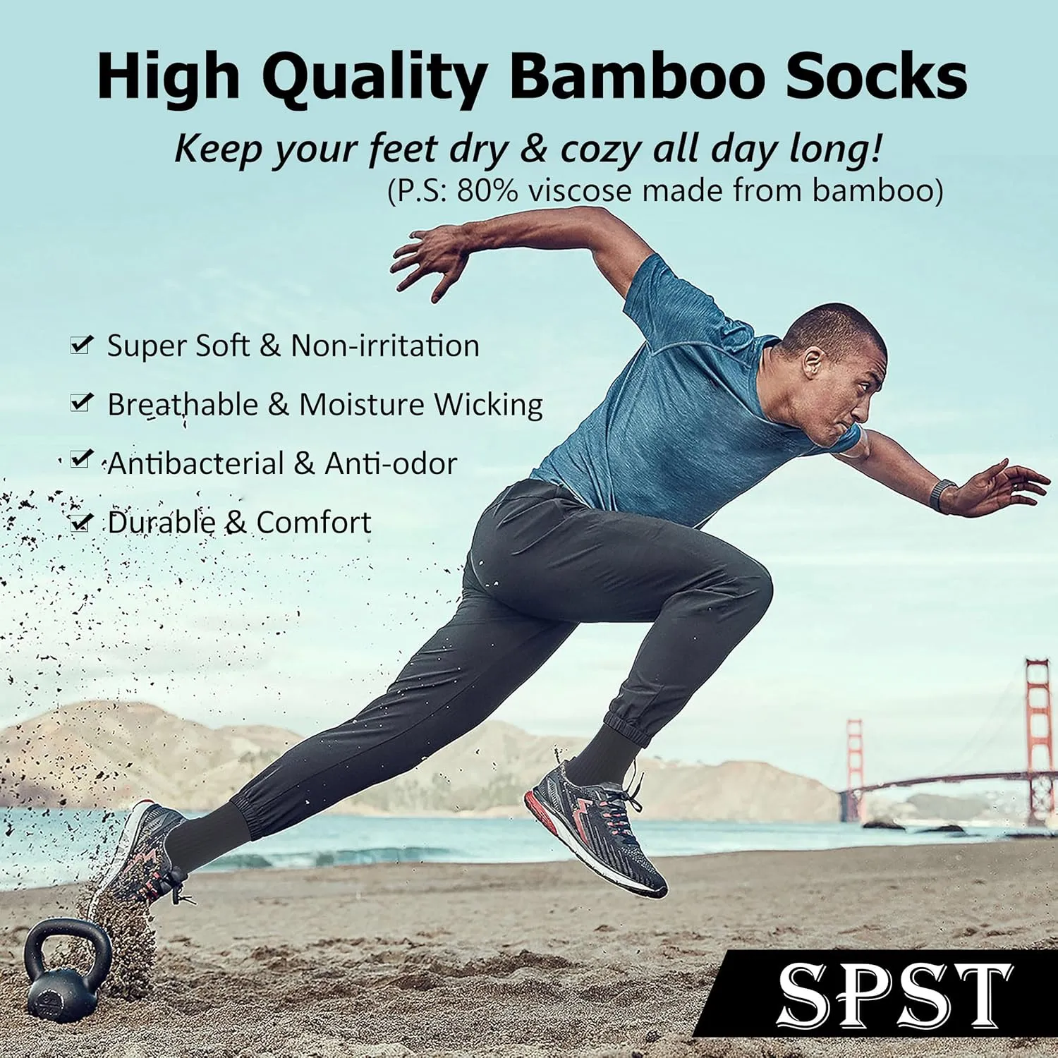 SPST Viscose Bamboo Socks, Women Men Moisture Wicking Cushioned Breathable Soft Ankle/Crew Running Hiking Seamless Socks