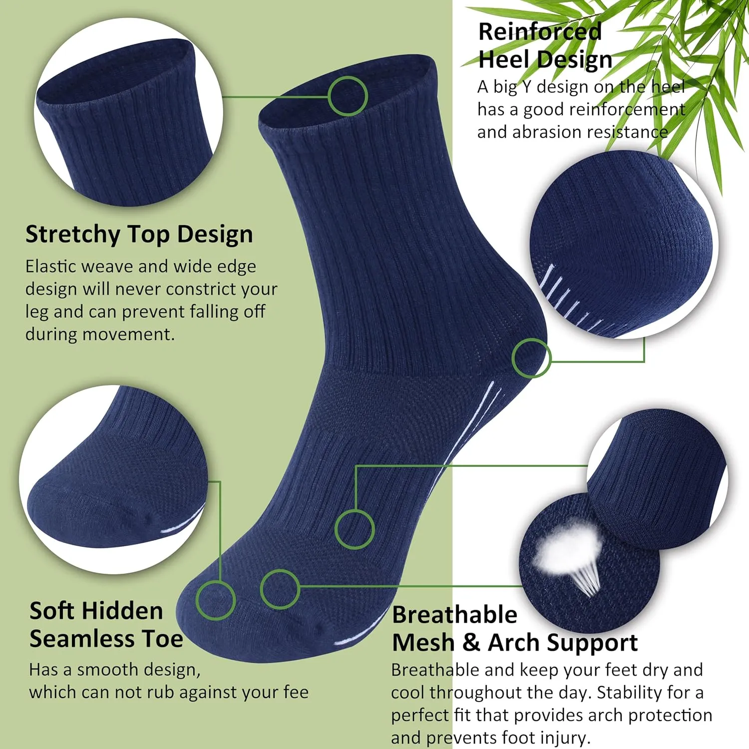 SPST Viscose Bamboo Socks, Women Men Moisture Wicking Cushioned Breathable Soft Ankle/Crew Running Hiking Seamless Socks