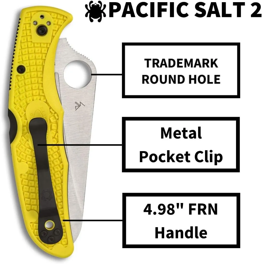 Spyderco Pacific Salt 2 Lightweight Knife with 3.78" Corrosion Resistant H-1 Steel Blade and Black Non-Slip FRN Handle