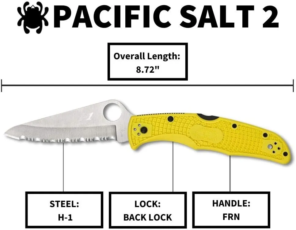 Spyderco Pacific Salt 2 Lightweight Knife with 3.78" Corrosion Resistant H-1 Steel Blade and Black Non-Slip FRN Handle