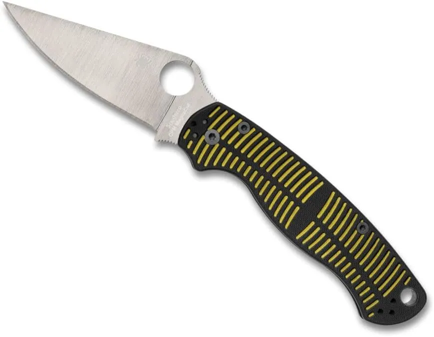 Spyderco Para Military 2 Salt CPM MagnaCut Knife Steel with Alternating Yellow and Black G-10 Handle - Everyday Carry - PlainEdge - C81GBKYLMCP2