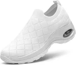 STQ Womens Walking Shoes with Arch Support Non Slip Work Shoes Quilted Slip on Sock Sneakers