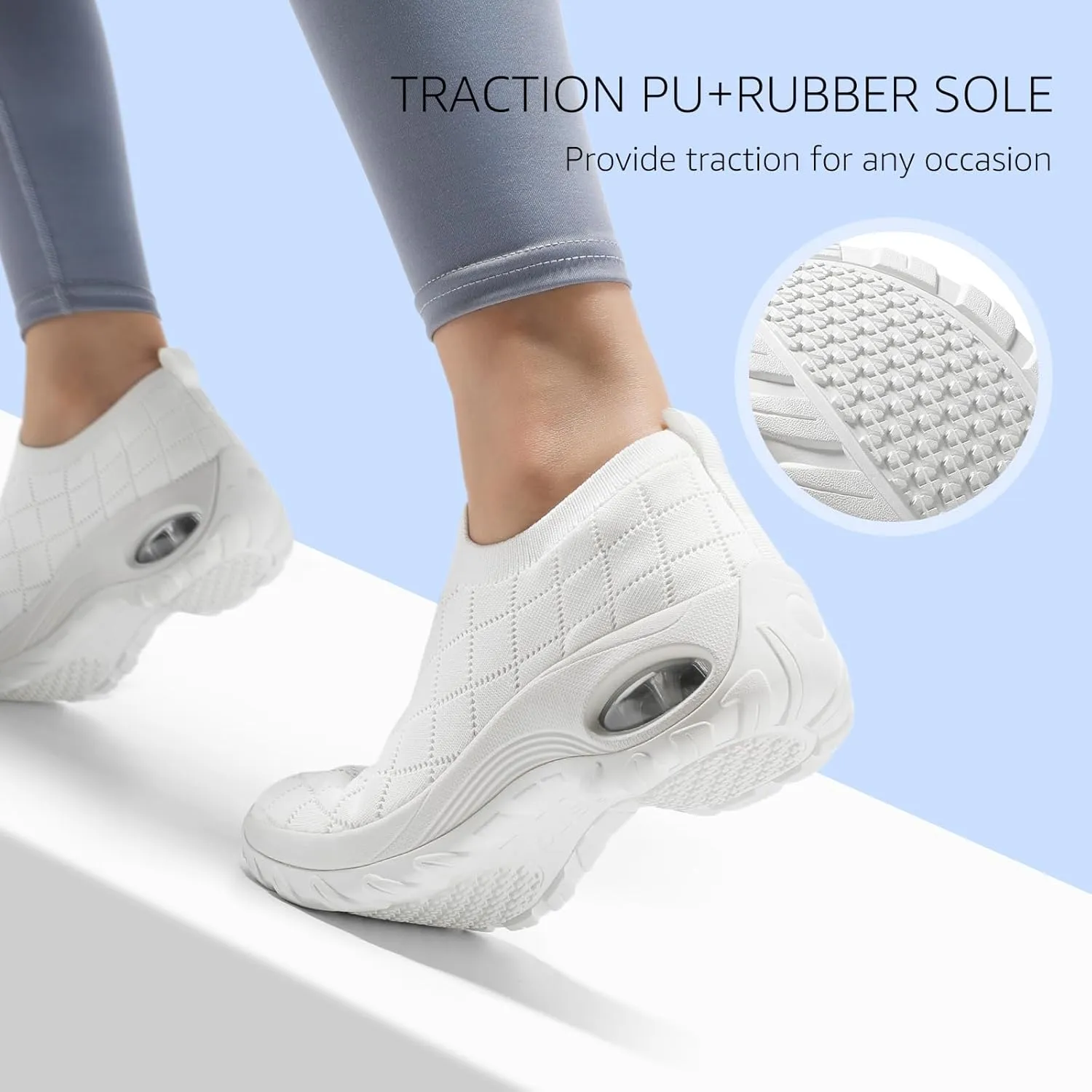 STQ Womens Walking Shoes with Arch Support Non Slip Work Shoes Quilted Slip on Sock Sneakers