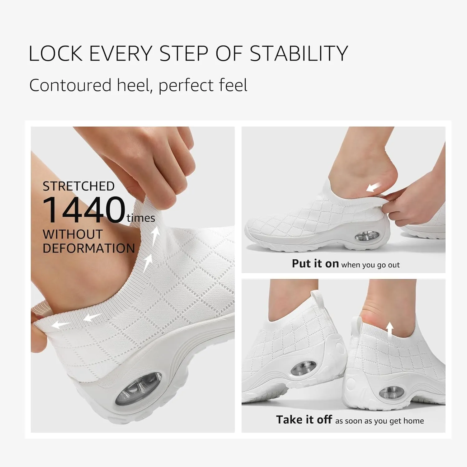 STQ Womens Walking Shoes with Arch Support Non Slip Work Shoes Quilted Slip on Sock Sneakers