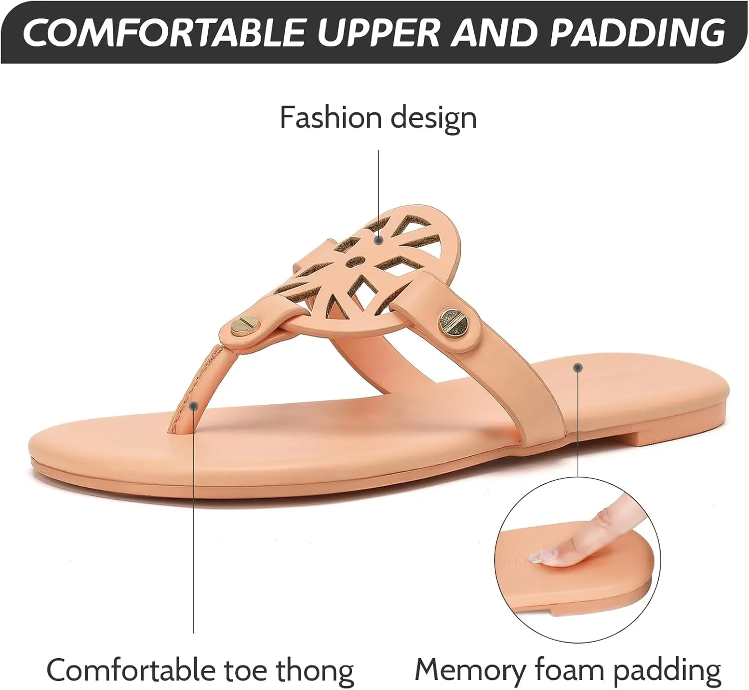 Stratuxx Kaze Flip Flops for Women with Memory Foam, Women's Flat Sandals Dressy Slide Sandals Comfortable Slippers for Women
