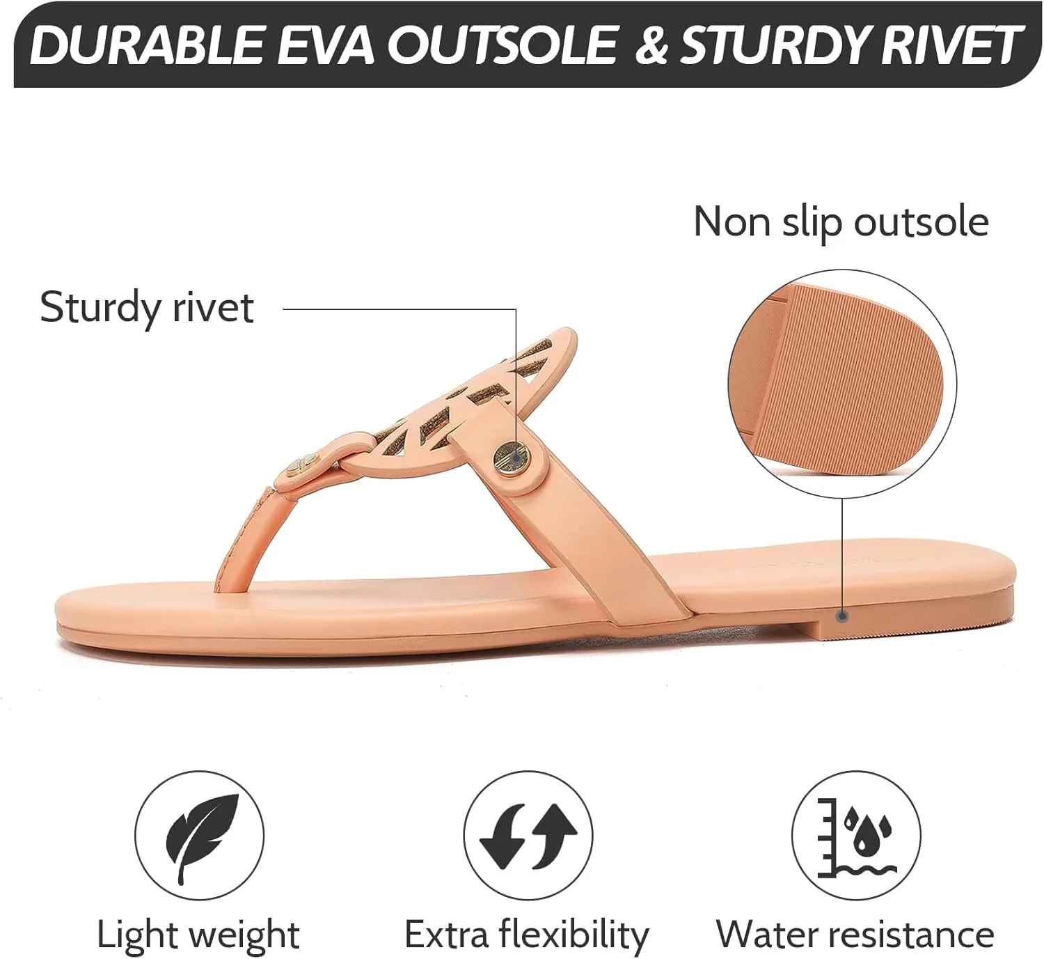 Stratuxx Kaze Flip Flops for Women with Memory Foam, Women's Flat Sandals Dressy Slide Sandals Comfortable Slippers for Women
