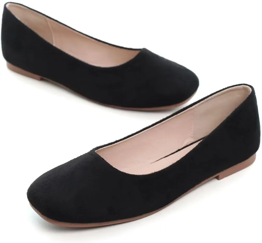 Stunner Women's Comfortable Slip On Ballet Shoes Square Toe Dress Flats Soft Walking Flats