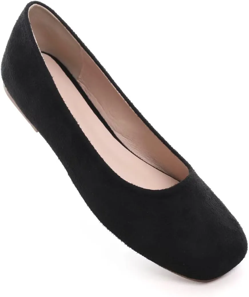 Stunner Women's Comfortable Slip On Ballet Shoes Square Toe Dress Flats Soft Walking Flats