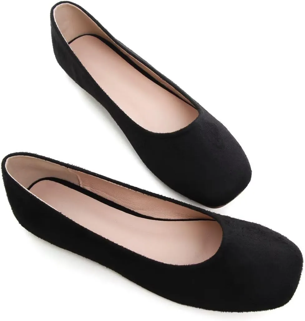 Stunner Women's Comfortable Slip On Ballet Shoes Square Toe Dress Flats Soft Walking Flats