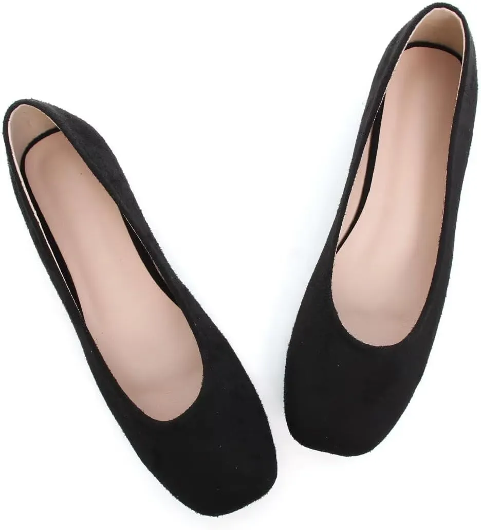 Stunner Women's Comfortable Slip On Ballet Shoes Square Toe Dress Flats Soft Walking Flats