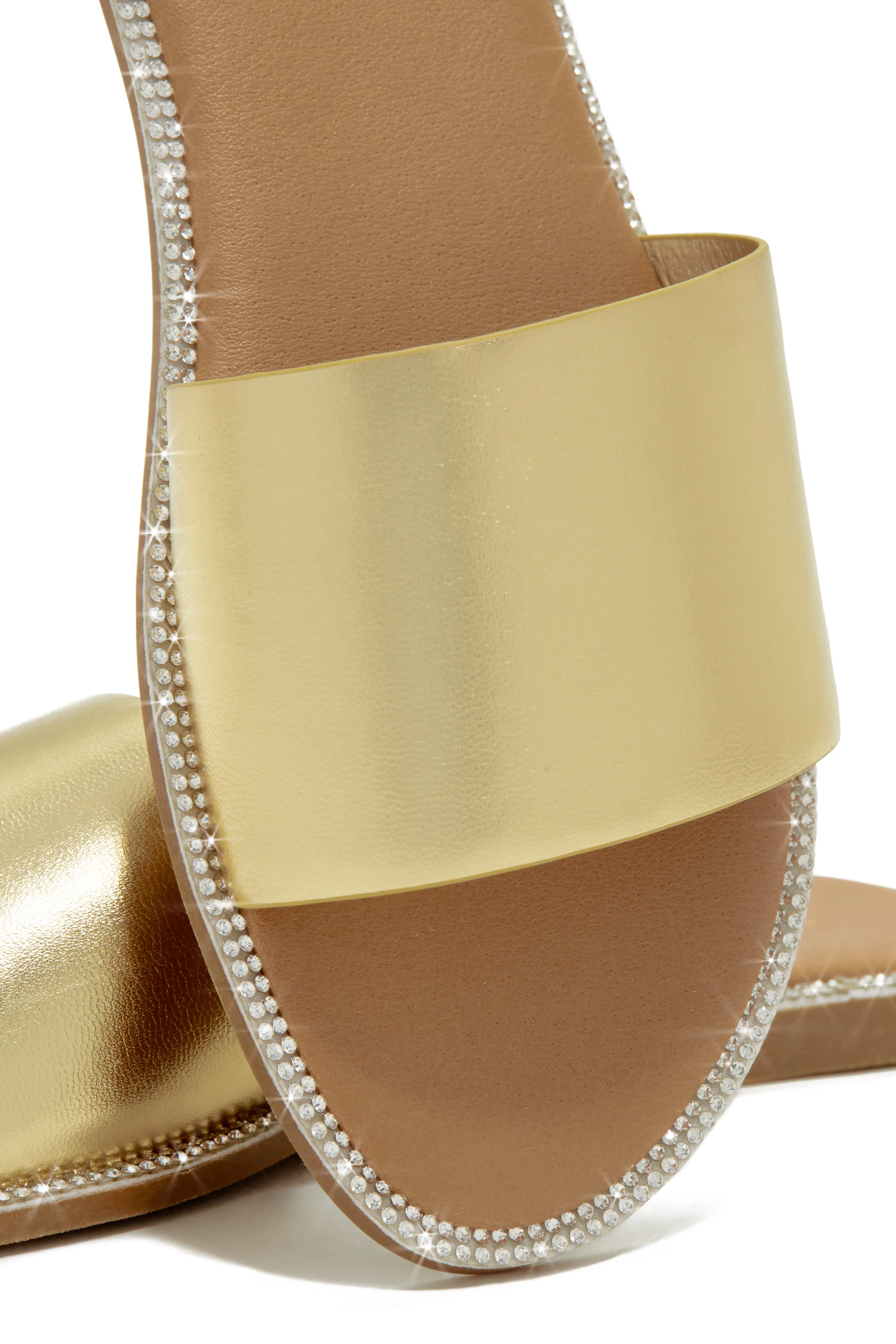Summer Forever Embellished Flat Slip On Sandals - Gold