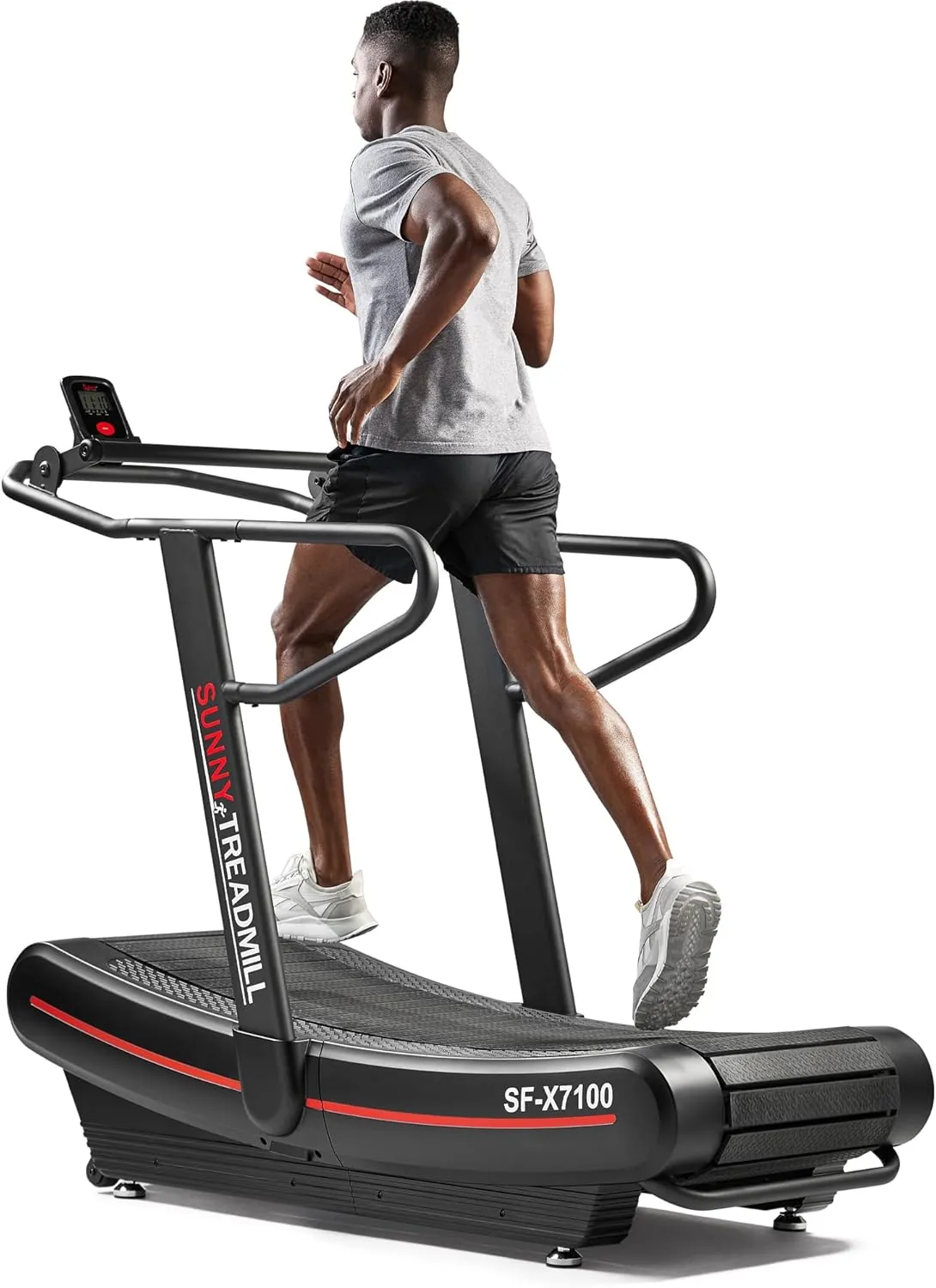 Sunny Health & Fitness Premium Heavy-Duty Incline/Decline Optional Manual Treadmill – Commercial Grade, 330  LB, Shock Absorption, Digital Monitor, Hike, Multi-Grip Adjustable Handrails, Non-Slip Belt