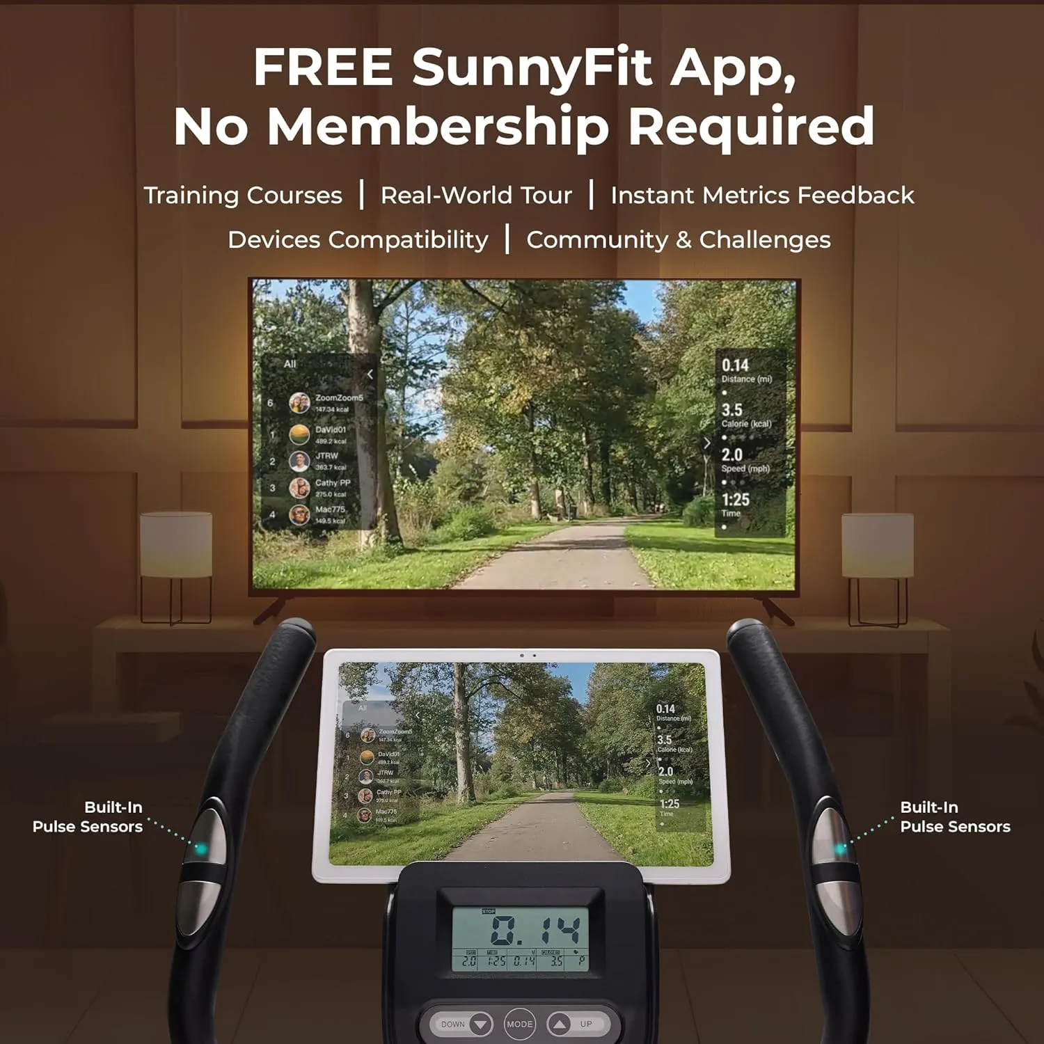 Sunny Health & Fitness Stationary Exercise Upright Bike w/Pulse Sensor & 4-Way Adjustable Seat, Cycling Machine for Home Cardio Training, Optional Resistance Bands and Free SunnyFit App Bluetooth Link